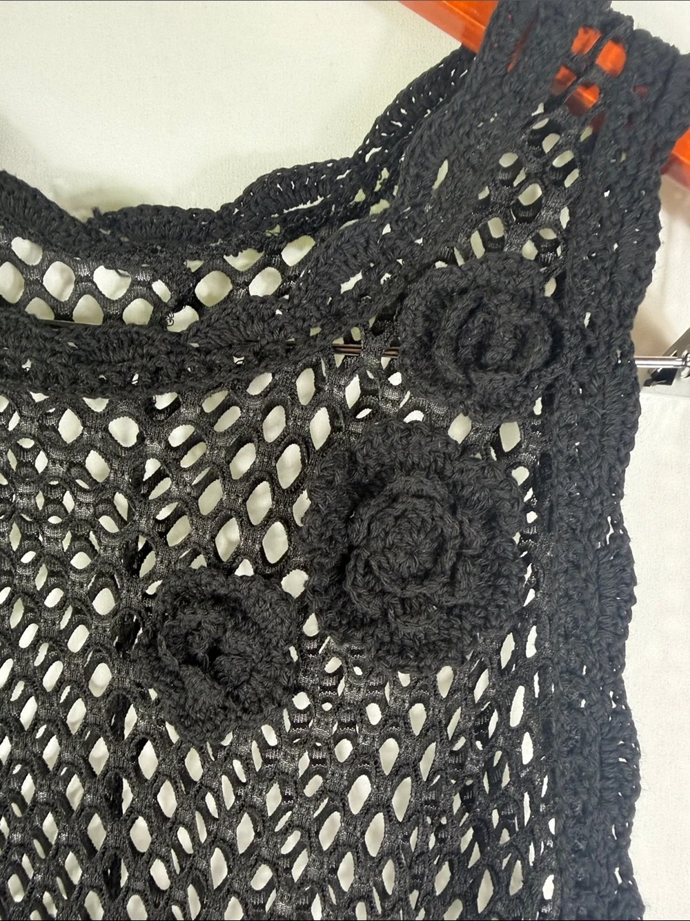 BECCA Black Mesh Midi Swim Cover-Up. Plus Size OX 14/16. NWT. Crochet Flowers